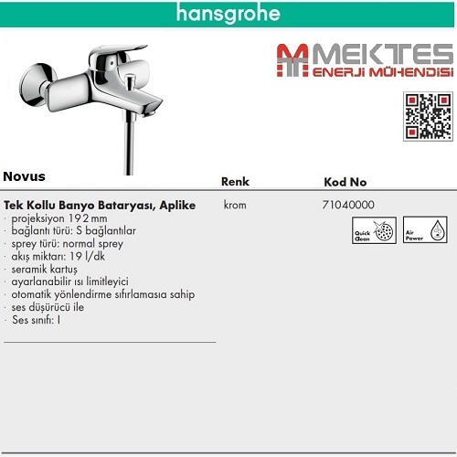 HANSGROHE Novus Banyo Bataryası - 71040000